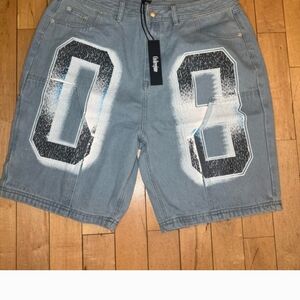 Civil Regime Stylish Blue Denim Shorts with Graphic Design